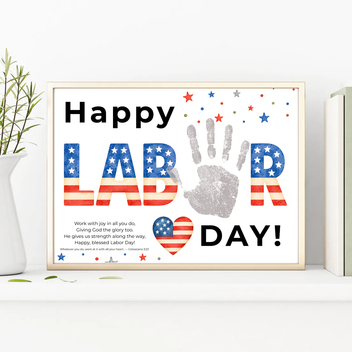 Christian Happy Labor Day Handprint Craft Printable | Faith Based Labor Day Activity | Preschool Sunday School Keepsake