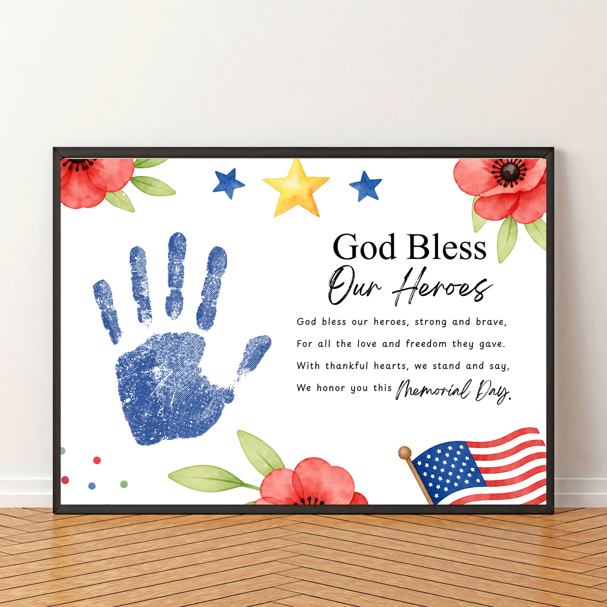 Christian Memorial Day Handprint Craft Printable | God Bless Our Heroes Keepsake | Patriotic Kids Activity | Sunday School PDF