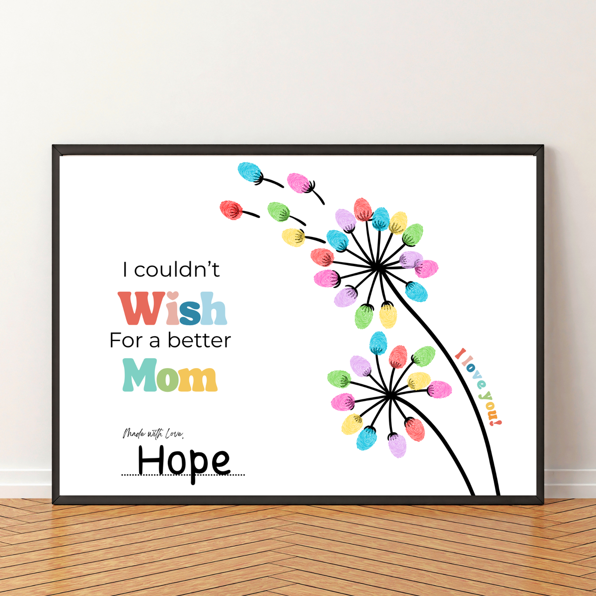 Mother’s Day Fingerprint Craft Printable | I Couldn’t Wish for a Better Mom | Dandelion Keepsake Gift from Kids | Preschool DIY Printable