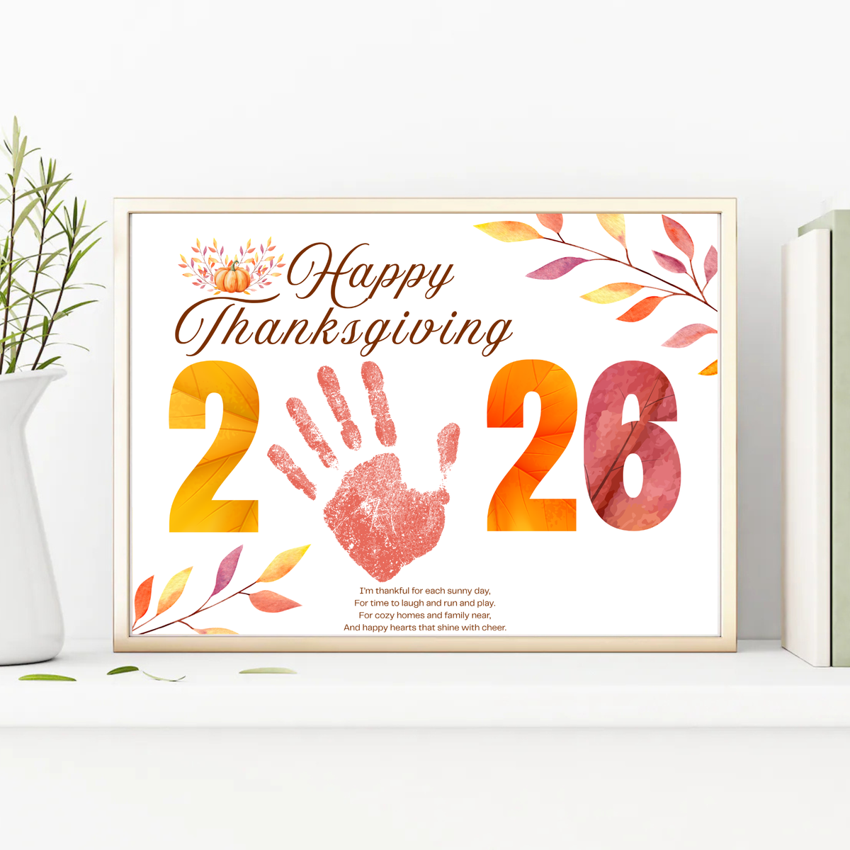 Happy Thanksgiving 2026 Handprint Craft | First Thanksgiving Keepsake Printable