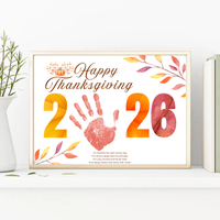 Happy Thanksgiving 2026 Handprint Craft | First Thanksgiving Keepsake Printable
