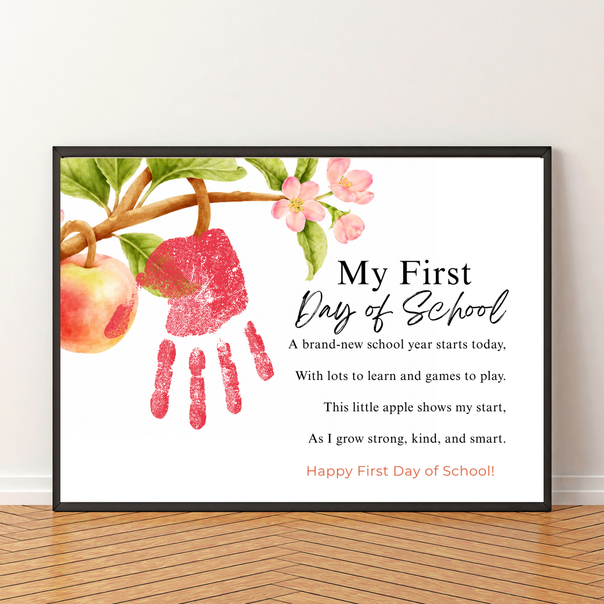 My First Day of School Apple Handprint Craft Printable | Back to School Apple Poem Keepsake | Preschool Kindergarten Activity