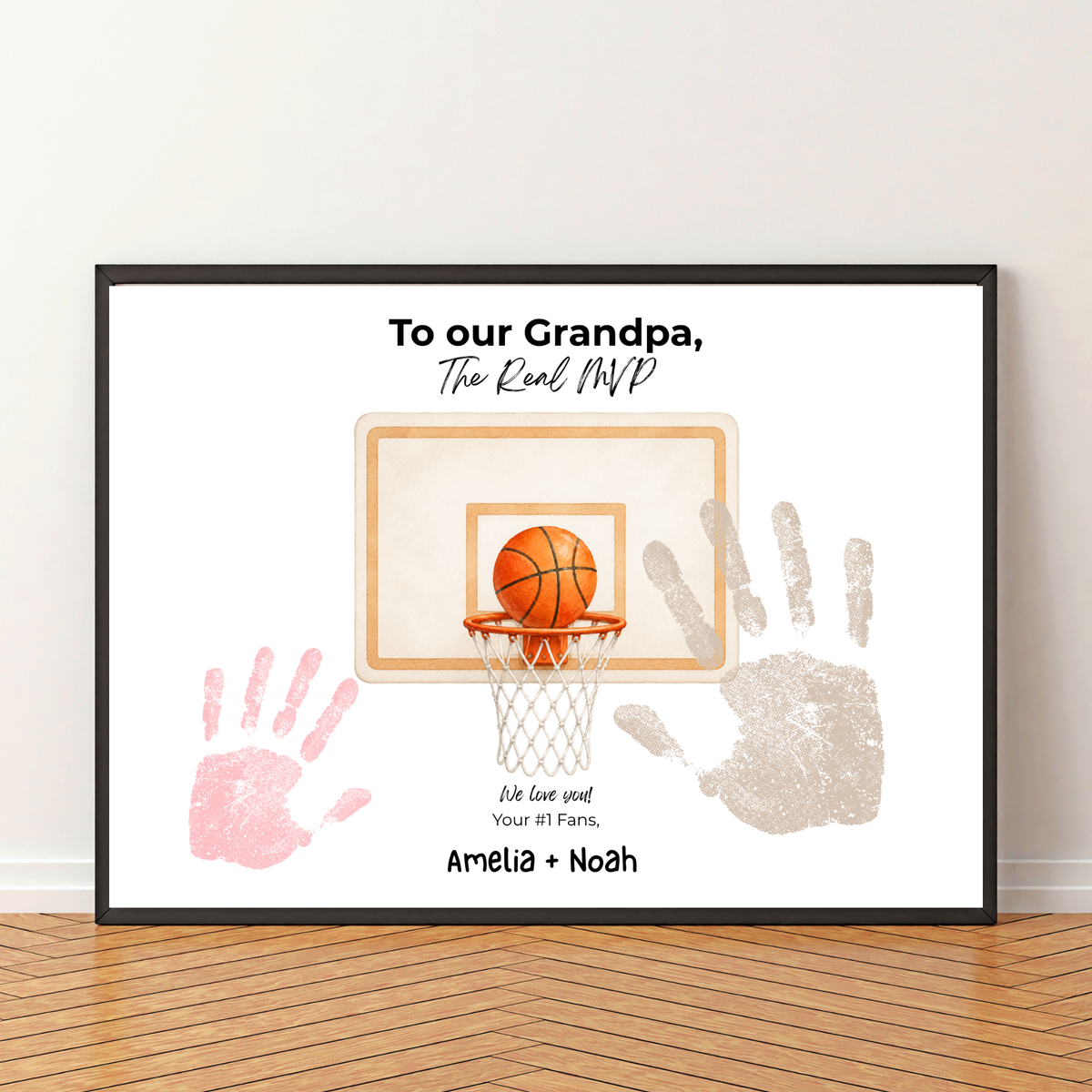 Basketball Handprint Craft for Grandpa, To Our Grandpa The Real MVP Printable, Father’s Day Gift from Grandkids, Sports Grandpa Keepsake