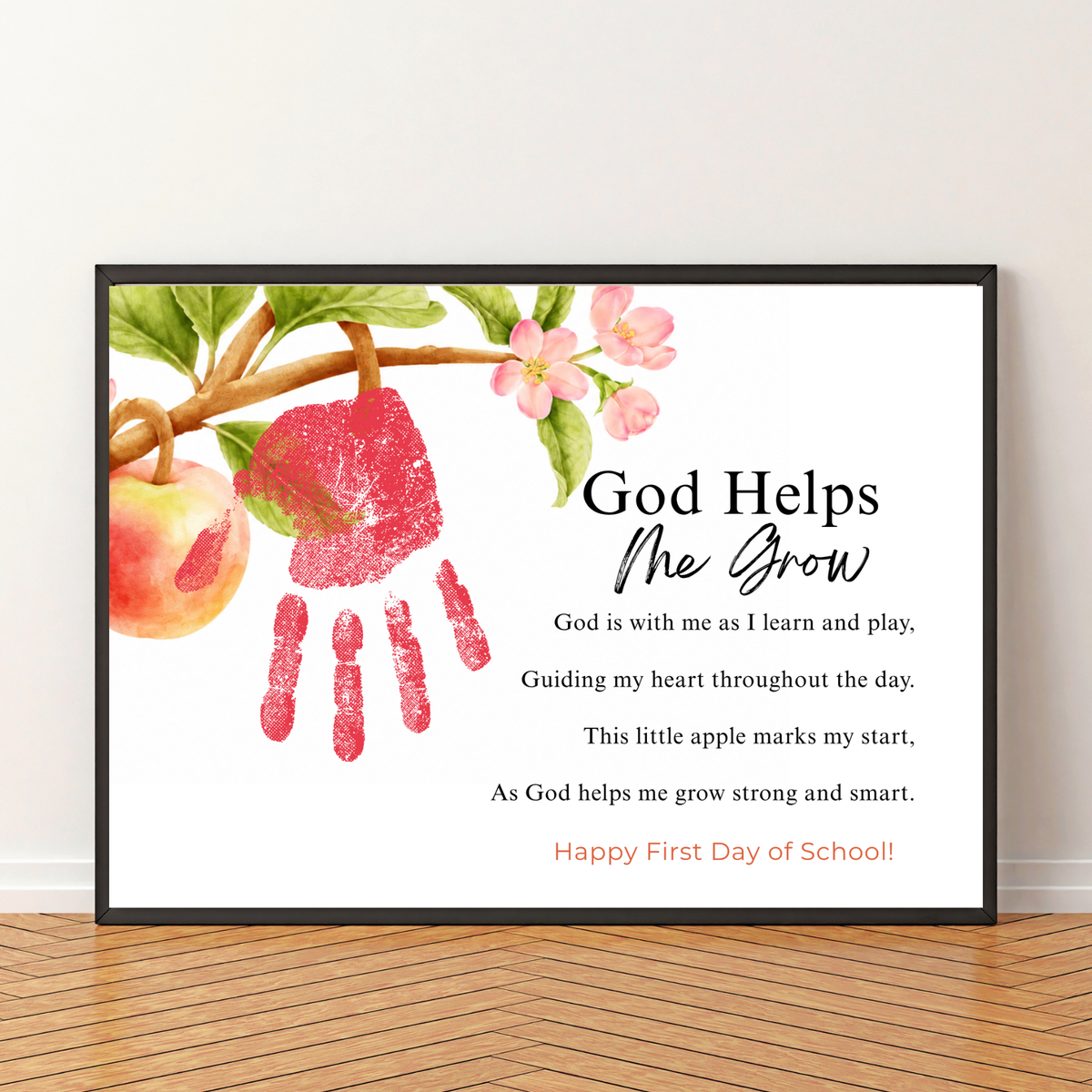 God Helps Me Grow Apple Handprint Craft Printable | Christian First Day of School Keepsake | Faith-Based Back to School Activity