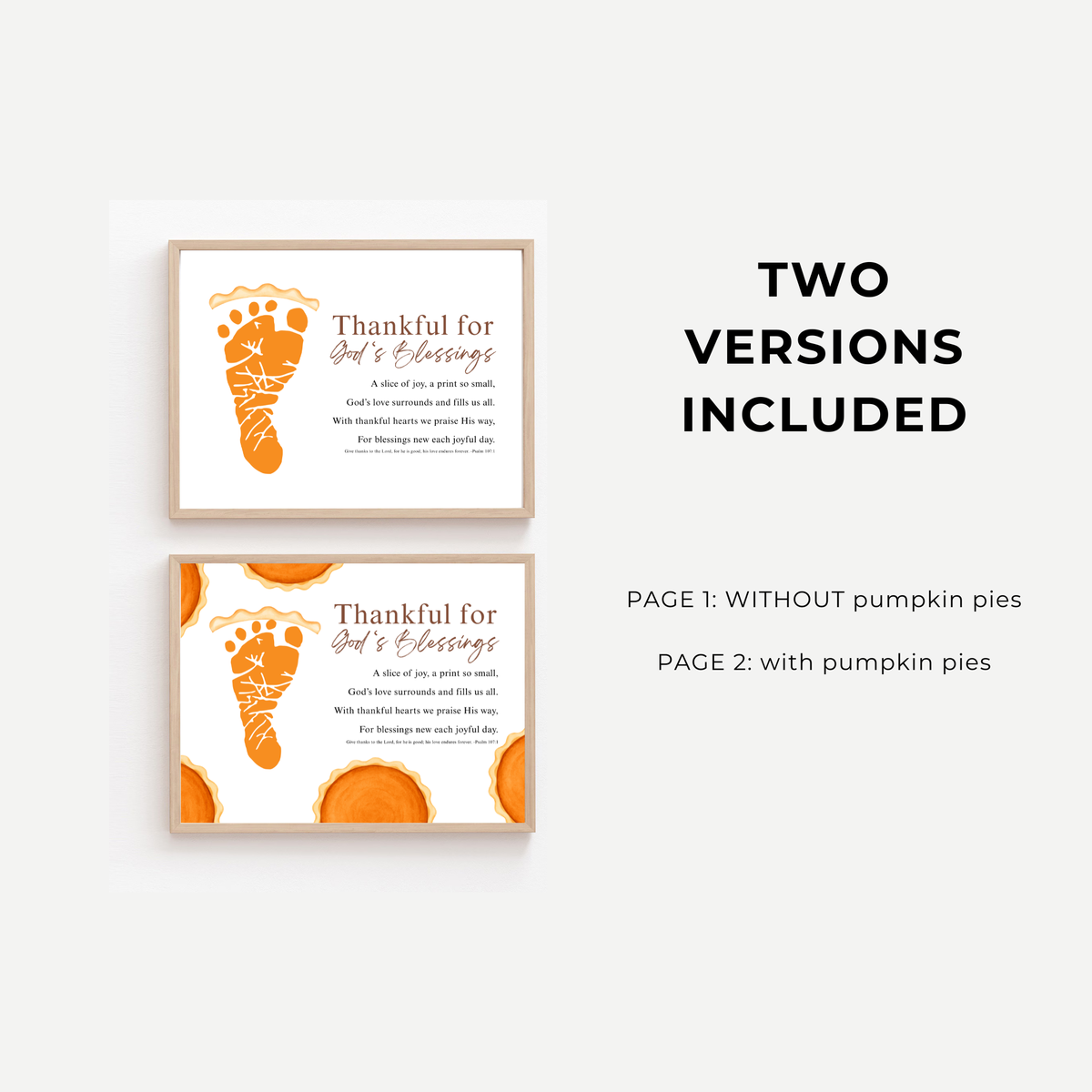Thankful for God's Blessings Footprint Craft | Christian Thanksgiving Keepsake | Pumpkin Pie Footprint Printable | Psalm 107:1