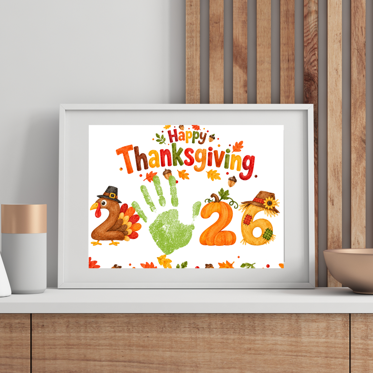 Thanksgiving 2026 Handprint Craft | Happy Thanksgiving Turkey Keepsake Printable for Kids