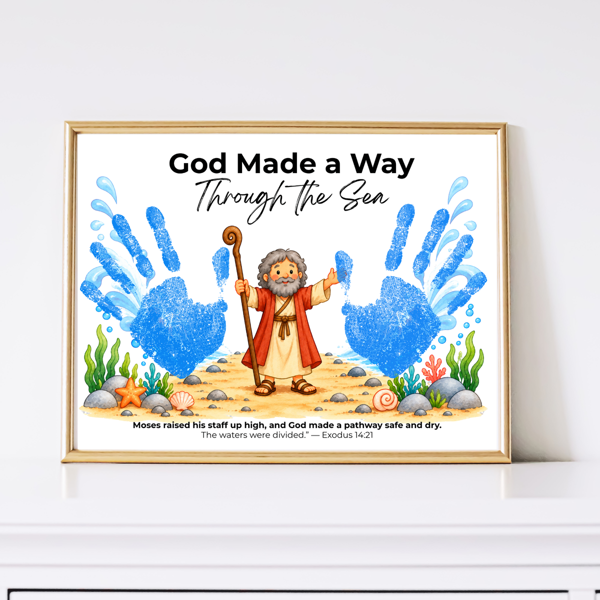 Moses Parts the Red Sea Handprint Craft | God Made a Way Christian Bible Printable for Kids