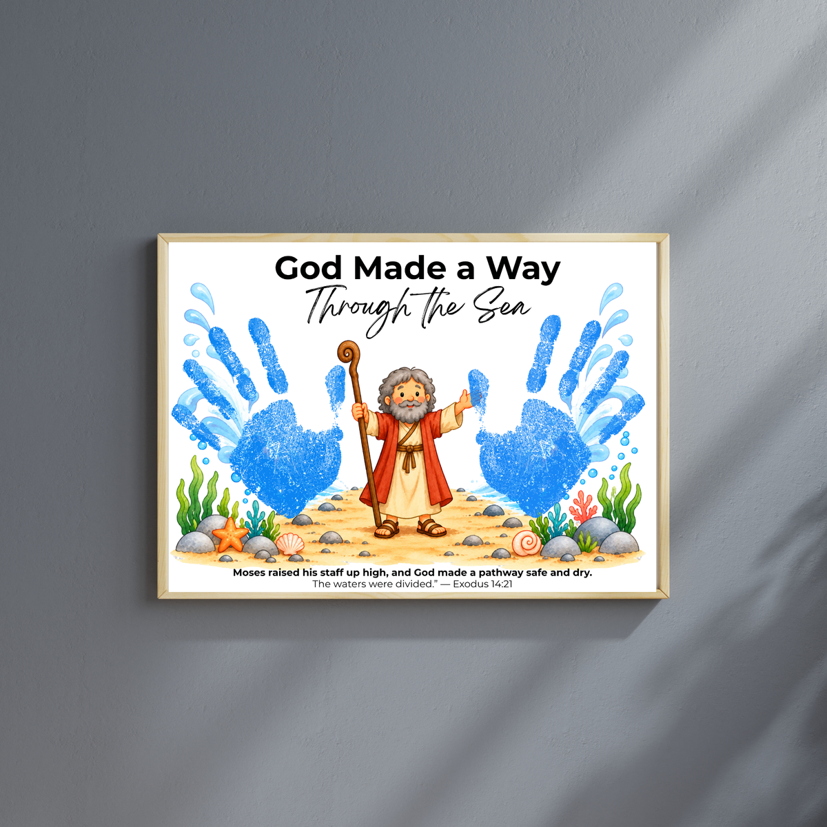 Moses Parts the Red Sea Handprint Craft | God Made a Way Christian Bible Printable for Kids