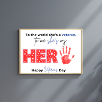 Veterans Day Handprint Craft for Kids | My Hero Veteran Printable Keepsake | Military Family Activity