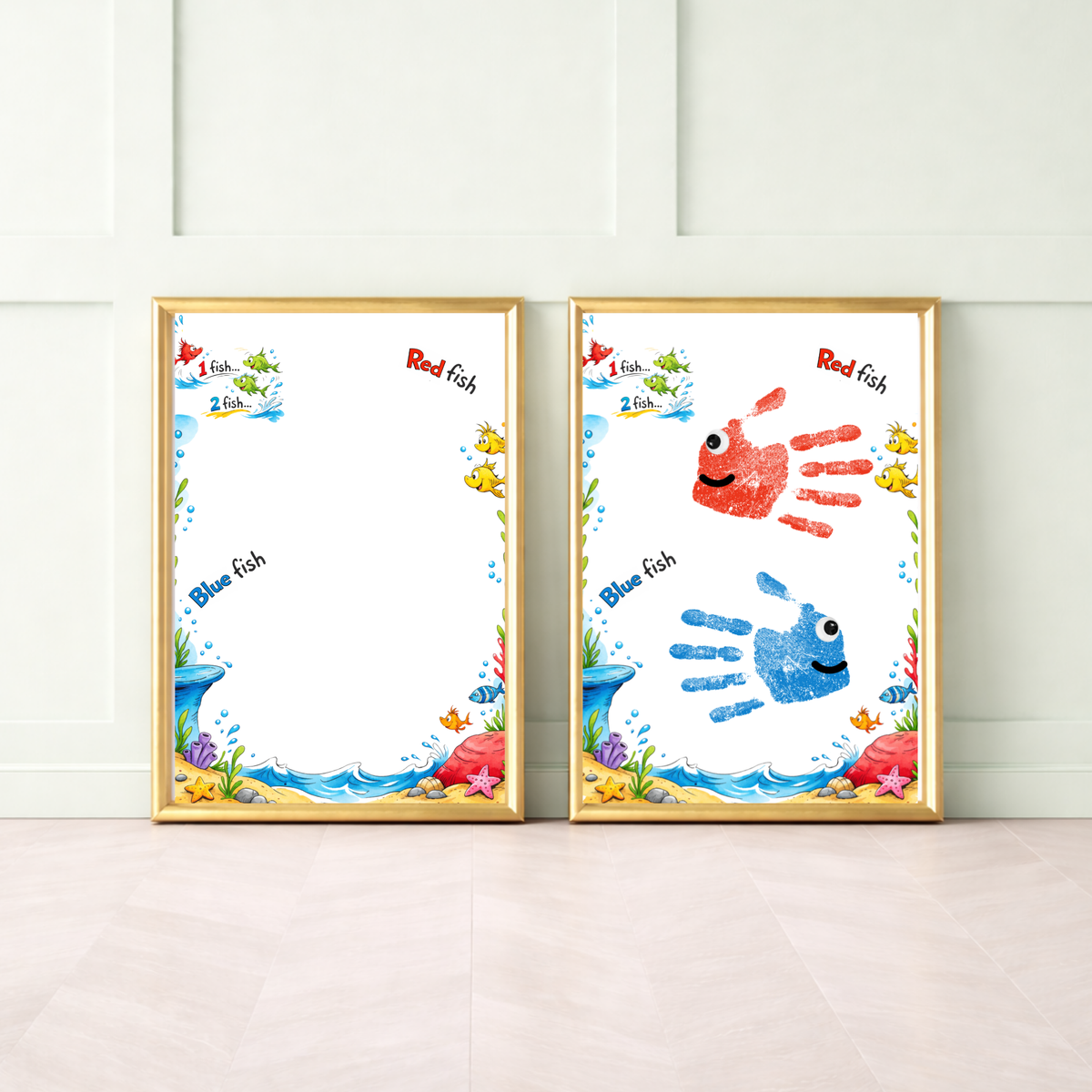 Red Fish Blue Fish Handprint Craft Printable | Kids Literacy Art Activity | Color Learning Classroom Keepsake PDF