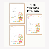 Spring Handprint Flower Craft Printable | Personalized Keepsake Poem Activity | Preschool Spring Art Gift | Kids Flower Pot Handprint PDF