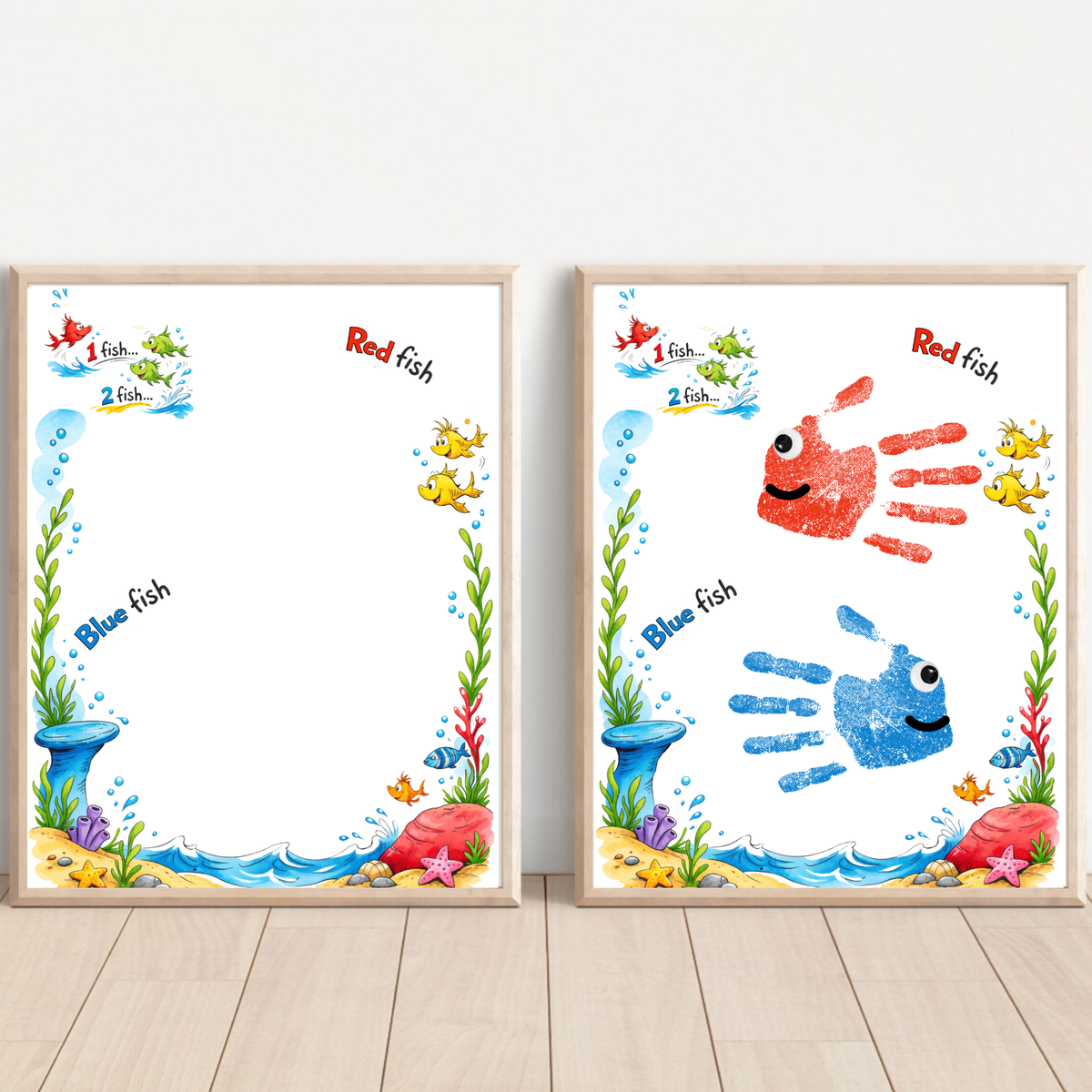 Red Fish Blue Fish Handprint Craft Printable | Kids Literacy Art Activity | Color Learning Classroom Keepsake PDF