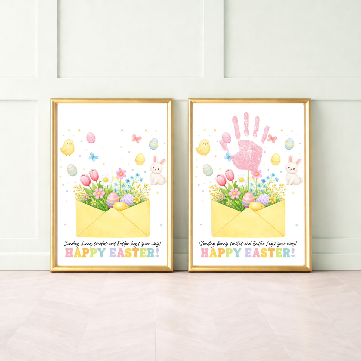 Easter Handprint Craft Printable | Bunny & Chick Flower Envelope Keepsake | Preschool Fine Motor Spring Activity PDF