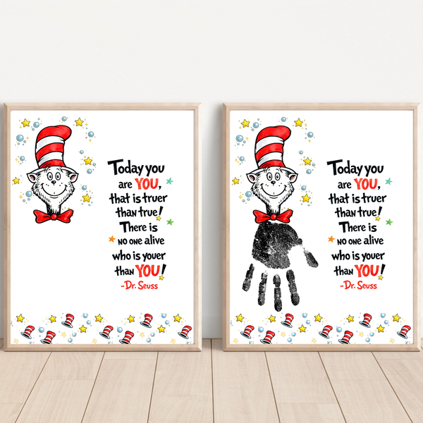 Dr. Seuss Cat in the Hat Inspired Poem Handprint Art |  Today You Are YOU Printable | Kids Classroom Quote Art | Reading Motivation Keepsake PDF | Bubbles