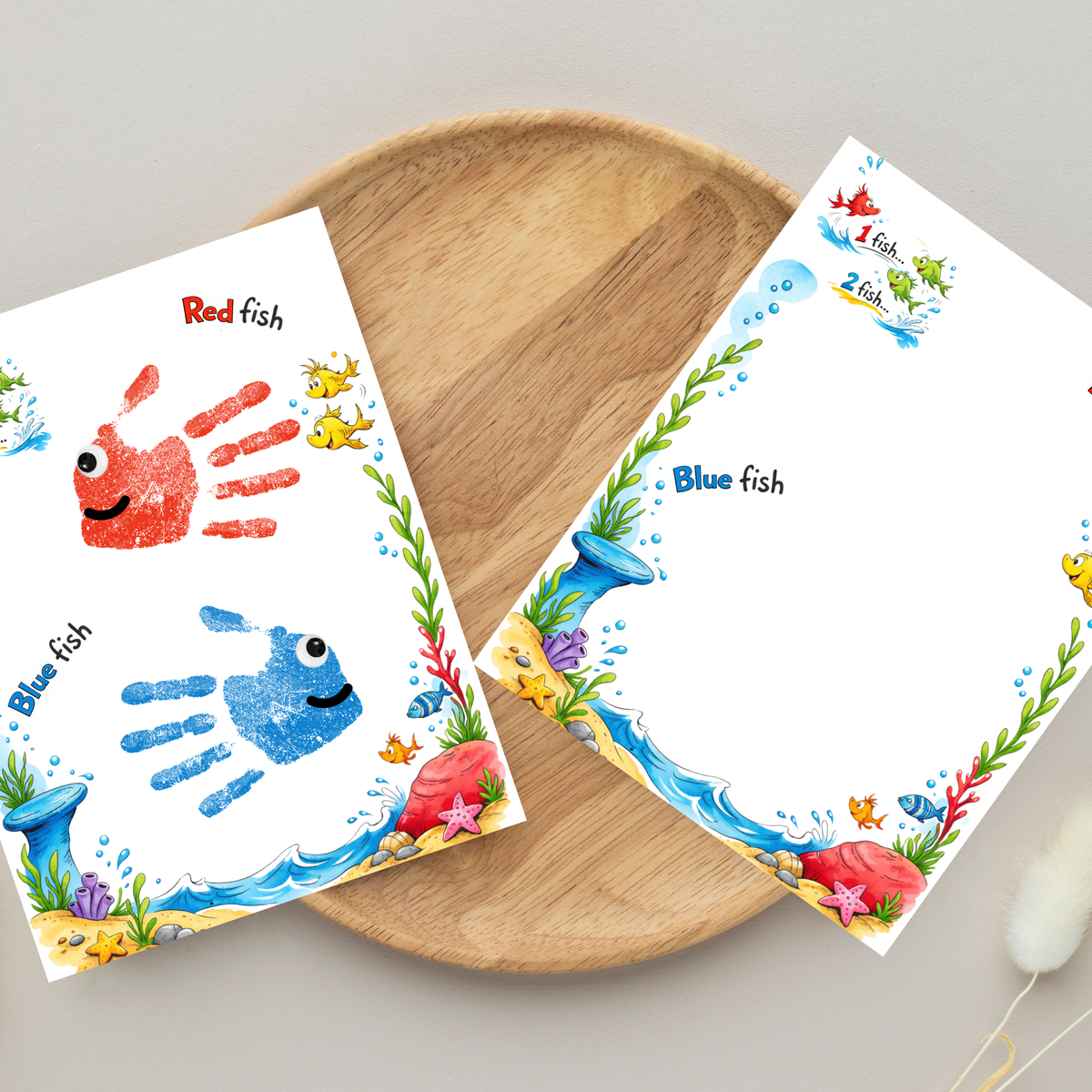 Red Fish Blue Fish Handprint Craft Printable | Kids Literacy Art Activity | Color Learning Classroom Keepsake PDF
