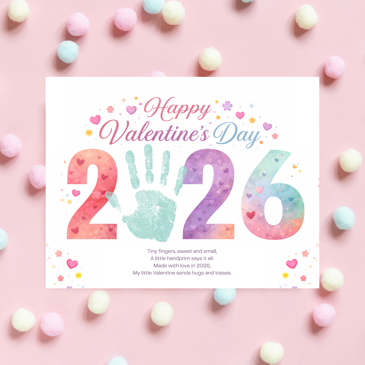 Valentine’s Day 2026 Handprint Craft Printable | Yearly Valentine Keepsake | Kids Valentine Art PDF