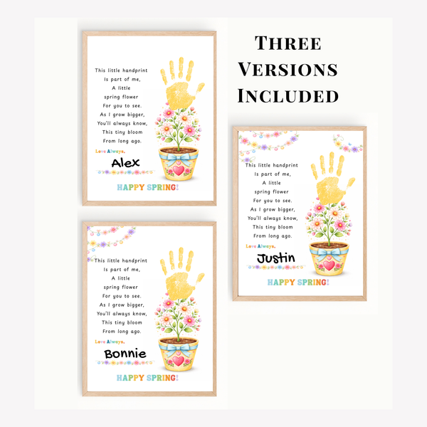 Spring Handprint Flower Craft Printable | Personalized Keepsake Poem Activity | Preschool Spring Art Gift | Kids Flower Pot Handprint PDF