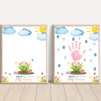April Showers Bring May Flowers Handprint Craft Printable | Spring Preschool Activity | Fingerprint Raindrop Art | Kids Seasonal Keepsake PDF