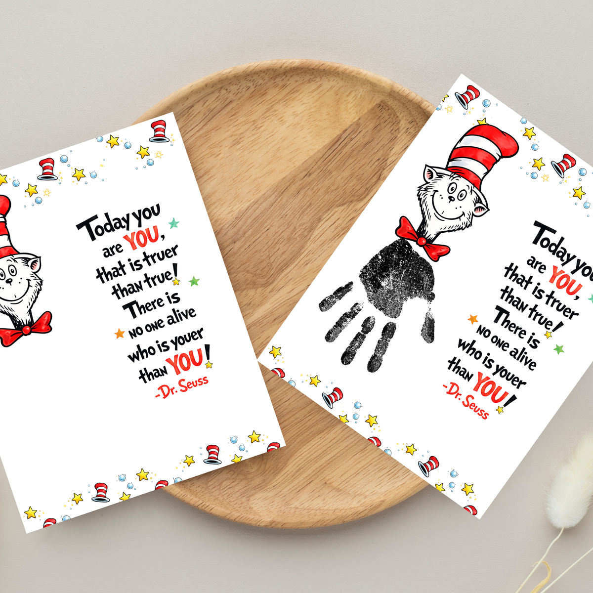 Today You Are YOU Printable | Dr. Seuss Inspired Handprint Art | Kids Classroom Quote Art | Reading Motivation Keepsake PDF
