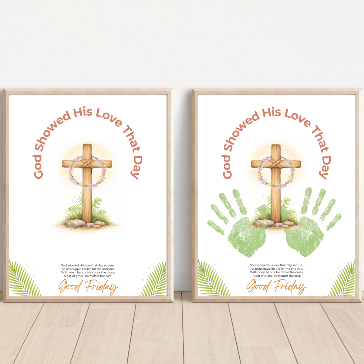 Good Friday Handprint Cross Craft Printable | “God Showed His Love That Day” Christian Kids Activity | Easter Faith Keepsake PDF