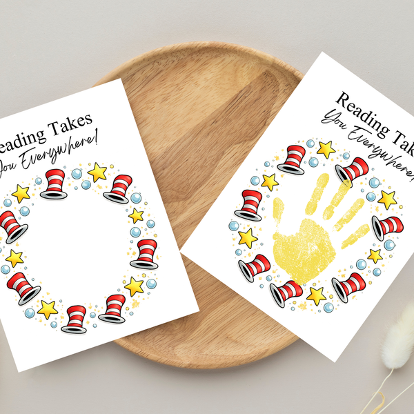 Reading Takes You Everywhere Wreath Handprint Craft Printable | Kids Literacy Week Activity | Preschool Reading Celebration Art PDF