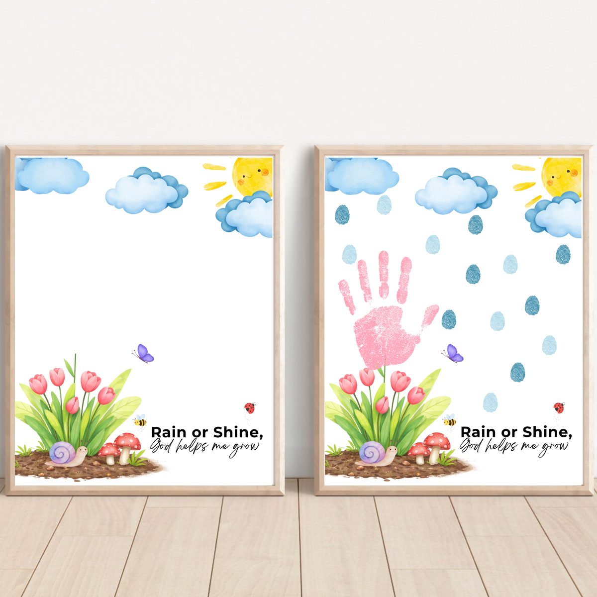 Rain or Shine Handprint Craft Printable | “God Helps Me Grow” Spring Faith-Based Activity | Preschool Christian Keepsake Art PDF