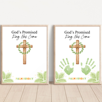 Palm Sunday Handprint Cross Craft Printable | “God’s Promised King Has Come” Christian Kids Activity | Easter Faith Keepsake PDF