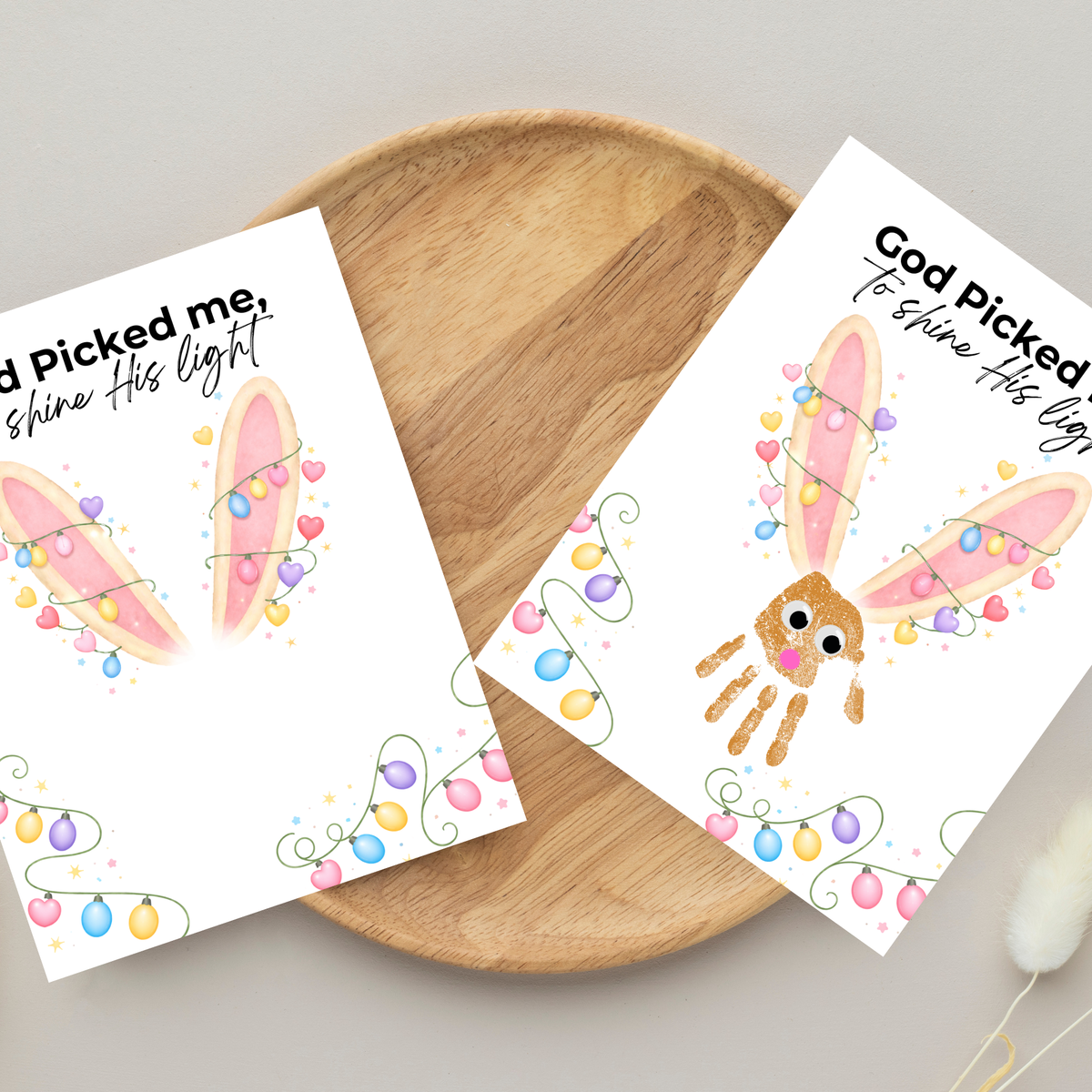Christian Easter Handprint Craft Printable | “God Picked Me to Shine His Light” Bunny Keepsake | Faith-Based Kids Art Activity PDF