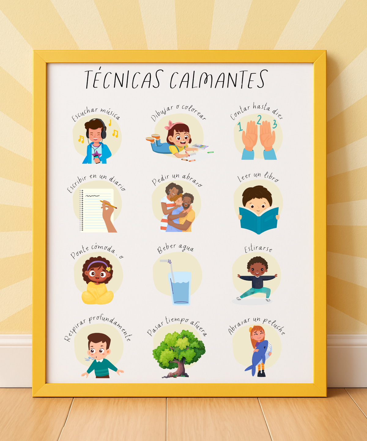 Spanish Calming Techniques Poster | Emotional Regulation Chart for Kids | Educational Classroom & Home Wall Art