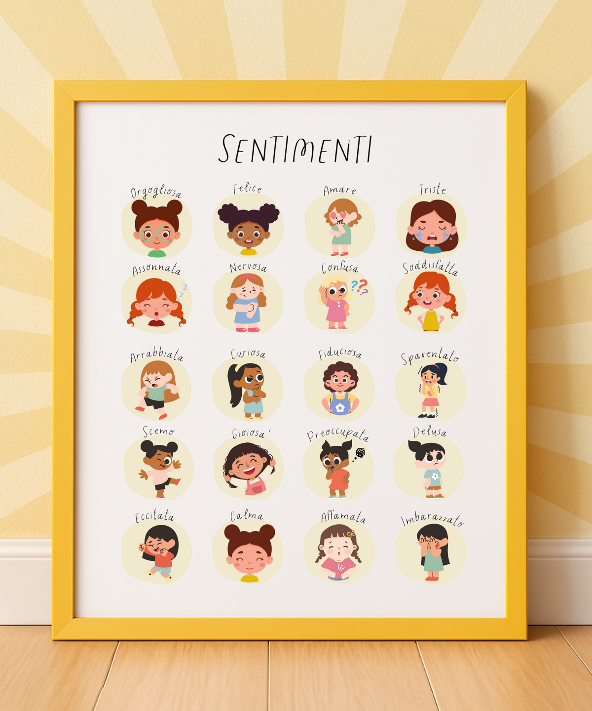 Italian Feelings Poster (Female) | Emotional Awareness Chart for Kids | Educational Classroom & Home Wall Art