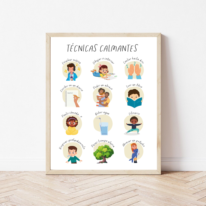 Spanish Calming Techniques Poster | Emotional Regulation Chart for Kids | Educational Classroom & Home Wall Art