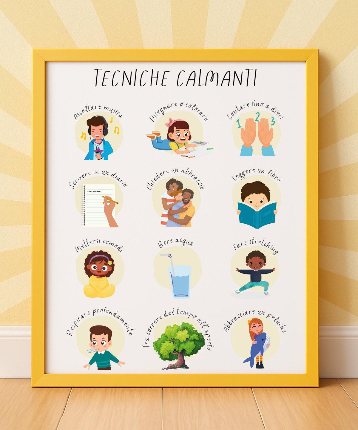 Italian Calming Techniques Poster | Emotional Regulation Chart for Kids | Educational Classroom & Home Wall Art