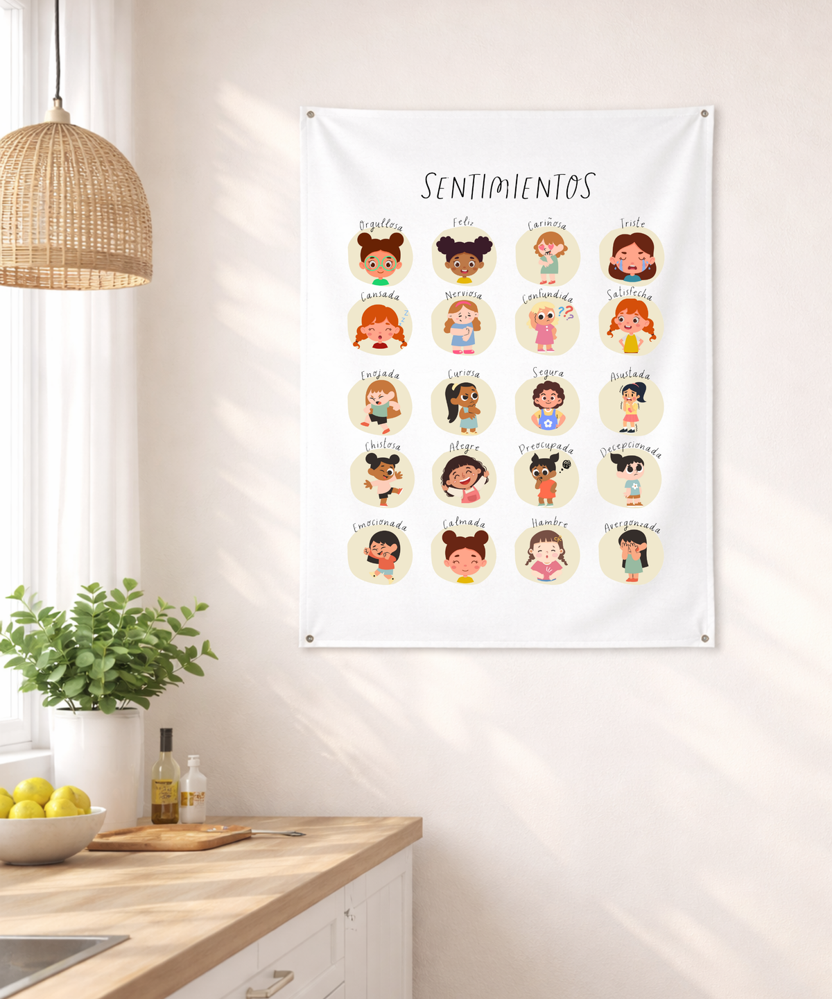 Spanish Feelings Wall Tapestry (Female) – Emotional Awareness & Language Learning Support