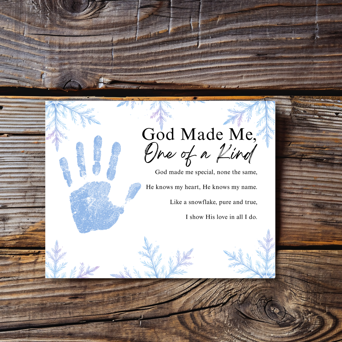 Winter Faith-Based Handprint Craft Printable | “God Made Me One of a Kind” Snowflake Keepsake | Christian Winter Art PDF