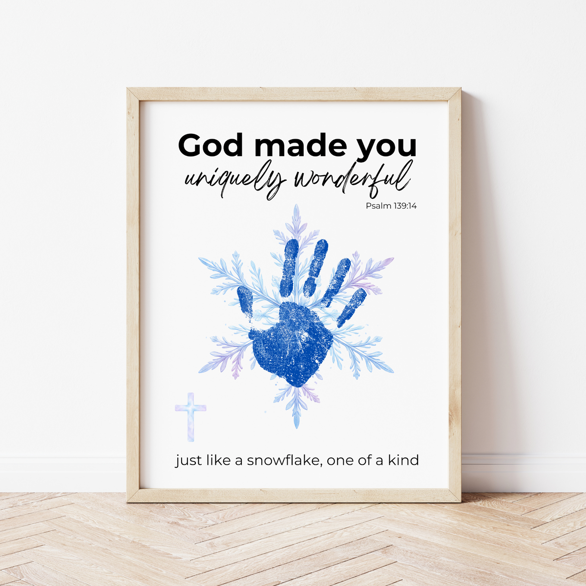 God Made You Uniquely Wonderful Snowflake Handprint Printable | Faith Based Winter Keepsake | Psalm 139:14 Christian Kids Art