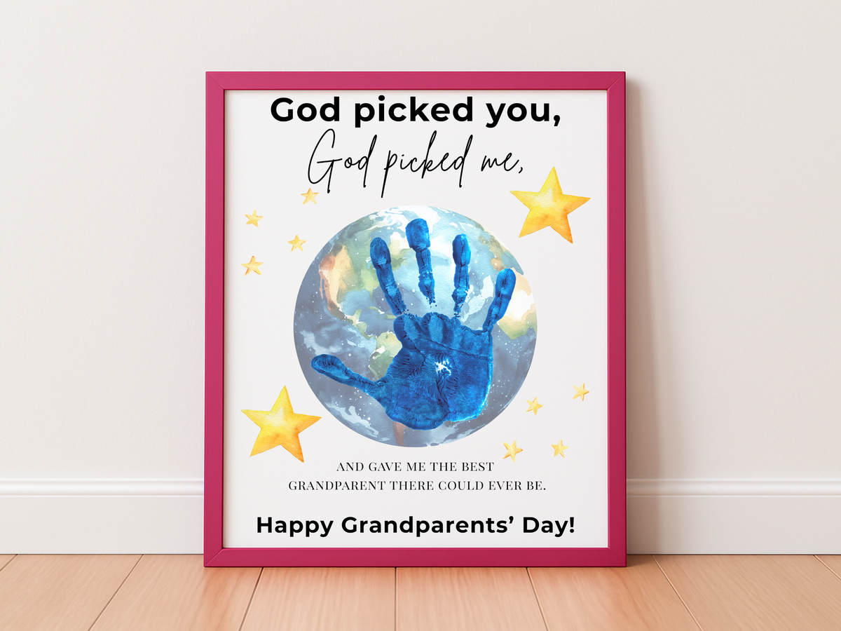 Grandparents Day Handprint Craft Printable | “God Picked You, God Picked Me” Faith-Based Grandparent Keepsake | Kids Christian Art PDF