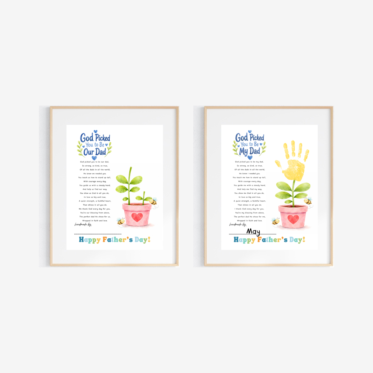 Christian Father’s Day Handprint Craft Printable | God Picked You to Be My Dad | Faith-Based Dad Keepsake Gift from Kids | Preschool DIY Handprint Art PDF