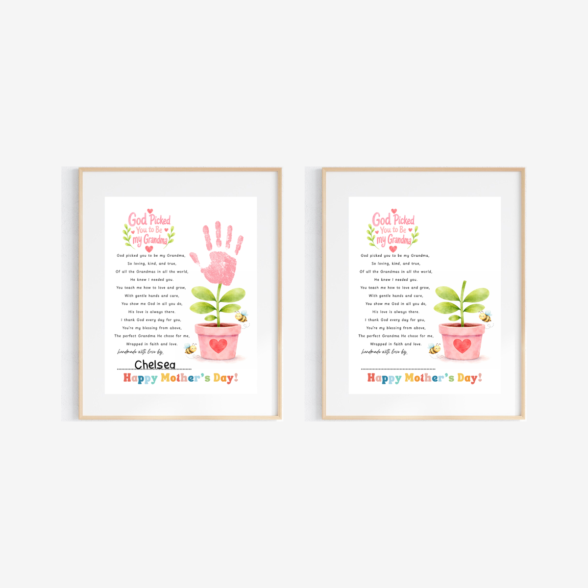 God Picked You to Be Our Grandma Handprint Craft Printable | Christian Mother’s Day Gift for Grandma | Flower Keepsake from Grandkids | Faith Based Grandma Gift