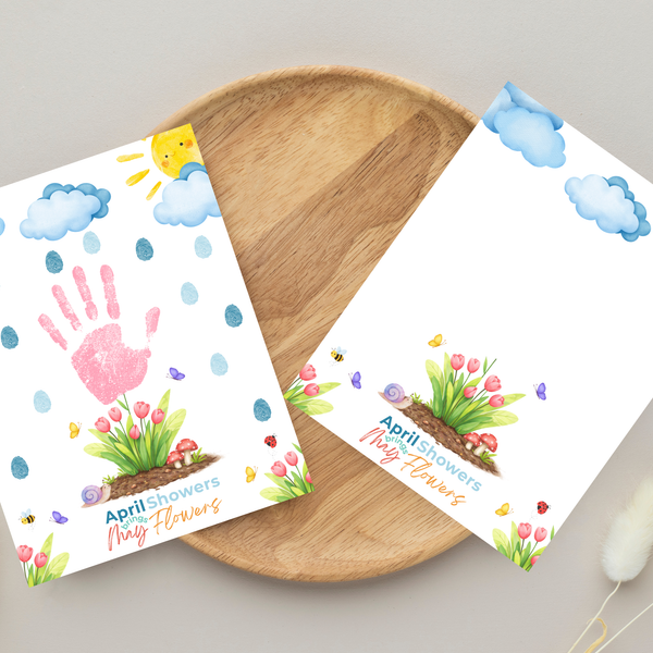 April Showers Bring May Flowers Handprint Craft Printable | Spring Preschool Activity | Fingerprint Raindrop Art | Kids Seasonal Keepsake PDF