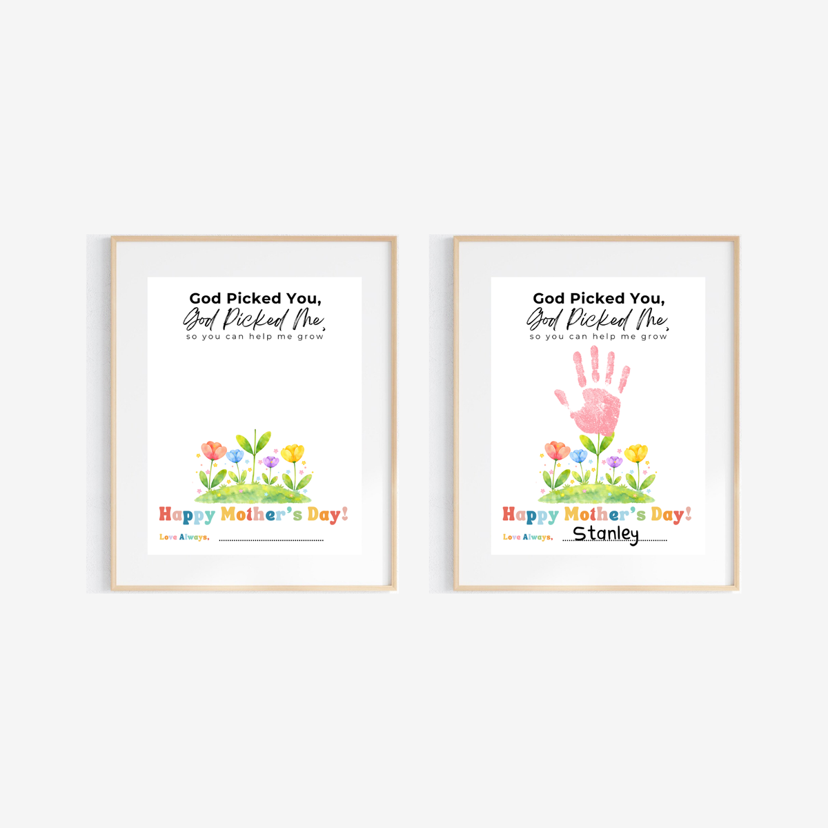 God Picked You God Picked Me Handprint Craft Printable | Christian Mother’s Day Keepsake | Thank You for Helping Me Grow Mom Gift | Kids Faith-Based PDF