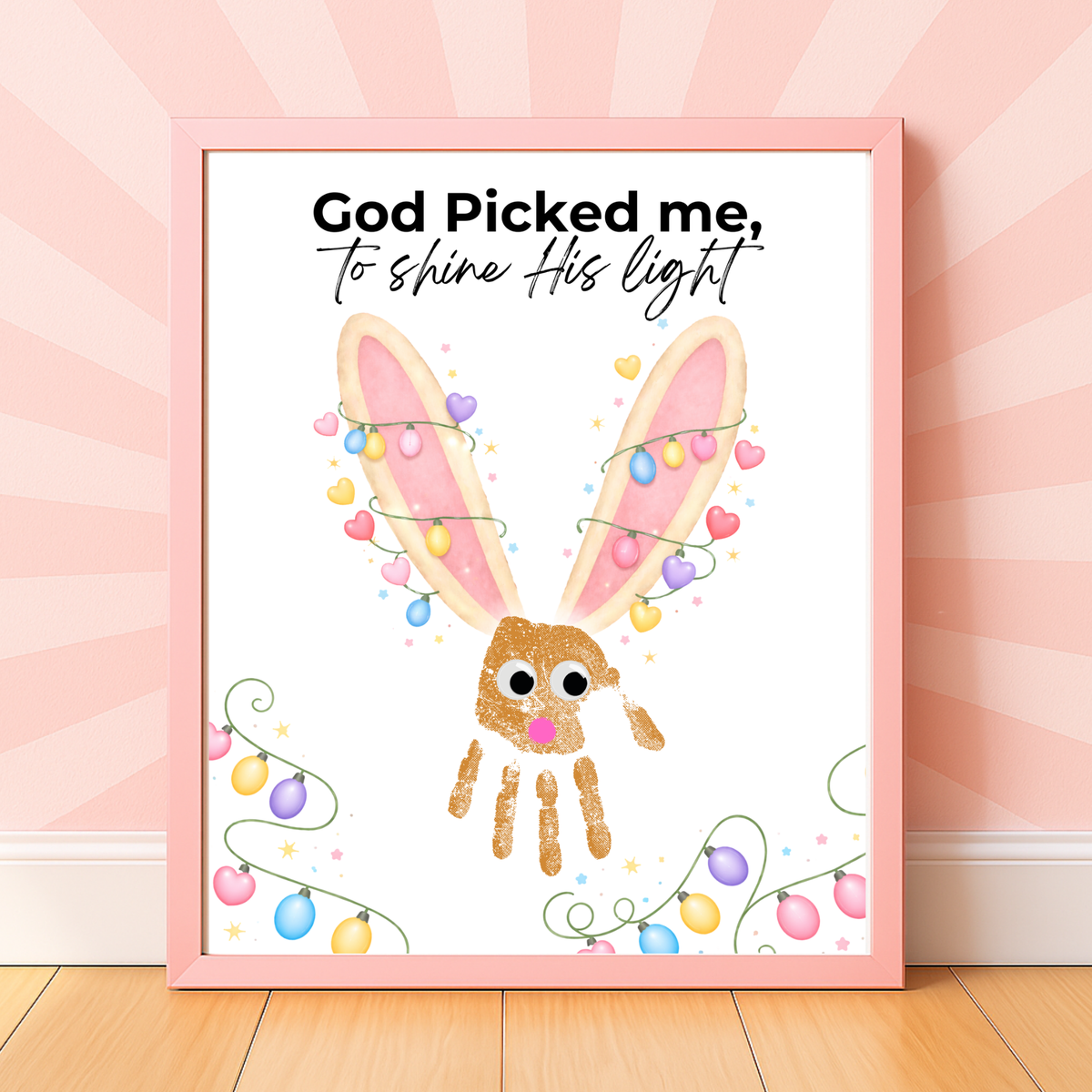 Christian Easter Handprint Craft Printable | “God Picked Me to Shine His Light” Bunny Keepsake | Faith-Based Kids Art Activity PDF