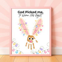 Christian Easter Handprint Craft Printable | “God Picked Me to Shine His Light” Bunny Keepsake | Faith-Based Kids Art Activity PDF