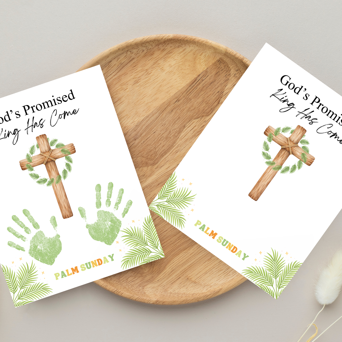 Palm Sunday Handprint Cross Craft Printable | “God’s Promised King Has Come” Christian Kids Activity | Easter Faith Keepsake PDF