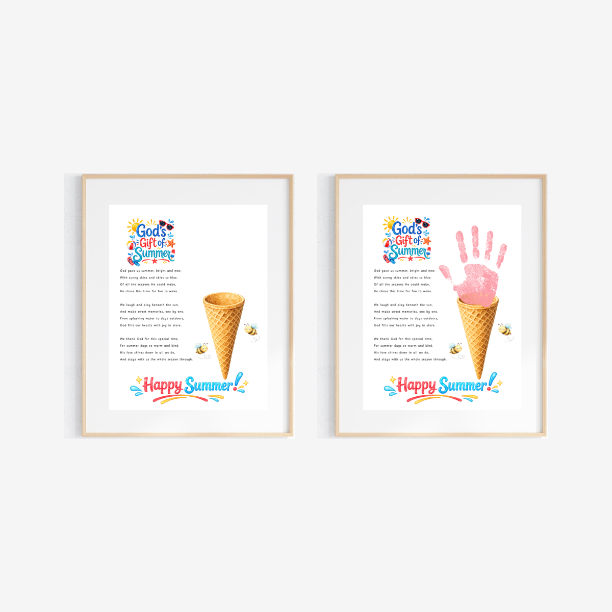 Christian Ice Cream Cone Handprint Craft Printable | God's Gift of Summer Keepsake Activity for Kids | Faith-Based Summer Craft