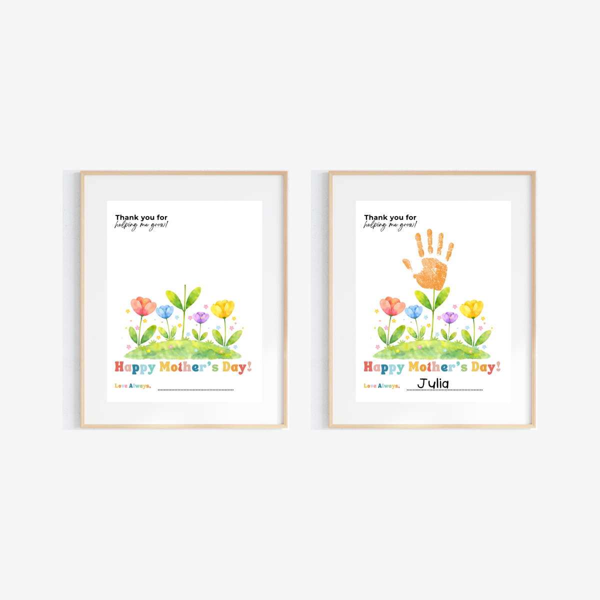 Mother’s Day Handprint Flower Craft Printable | Thank You for Helping Me Grow Keepsake | Preschool DIY Mom Gift | Floral Mother’s Day PDF