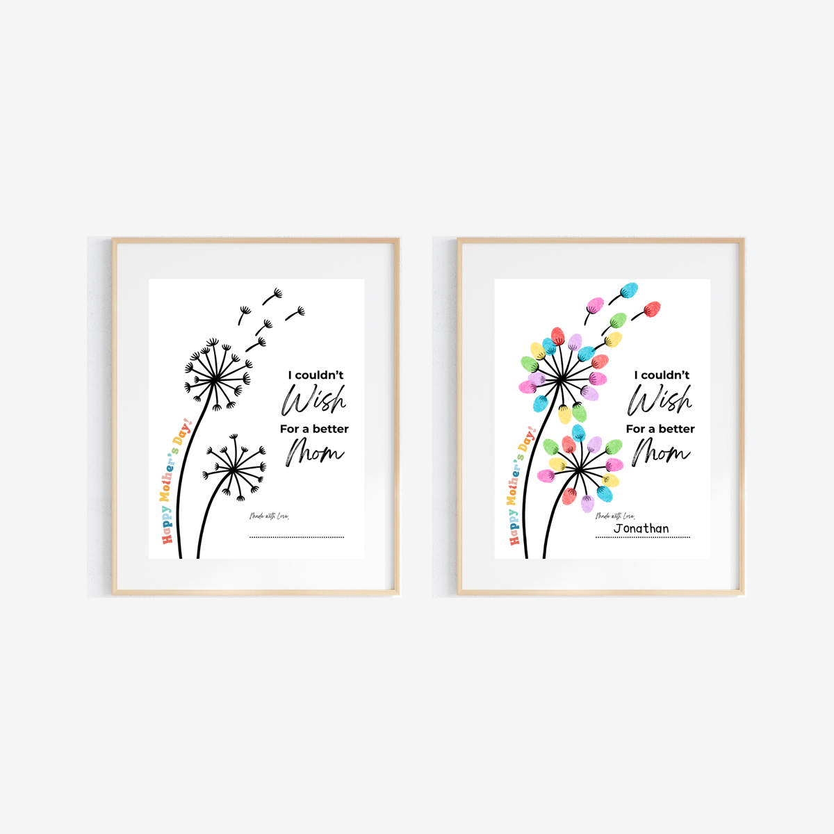 Mother’s Day Fingerprint Craft Printable | I Couldn’t Wish for a Better Mom Keepsake | Preschool DIY Mom Gift | Dandelion Fingerprint Art PDF