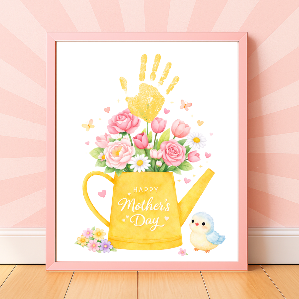 Mother’s Day Handprint Craft Printable | “Happy Mother’s Day” Flower Watering Can Keepsake | Preschool Kids Mother’s Day Activity PDF