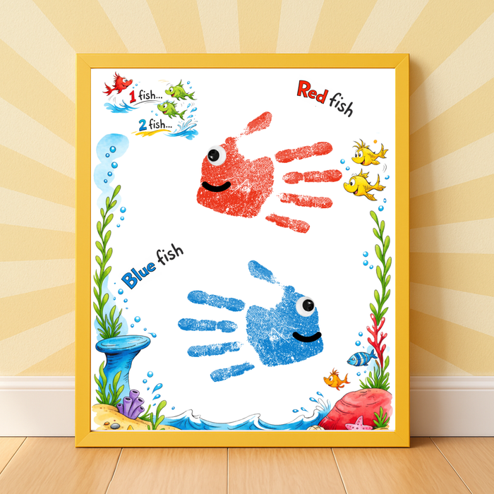 Red Fish Blue Fish Handprint Craft Printable | Kids Literacy Art Activity | Color Learning Classroom Keepsake PDF