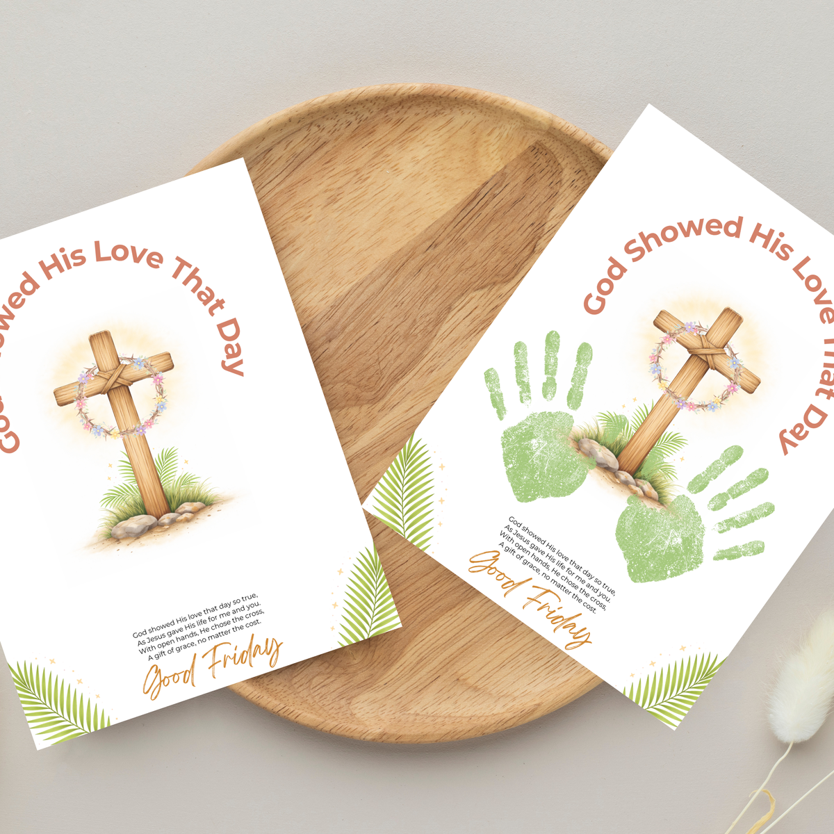 Good Friday Handprint Cross Craft Printable | “God Showed His Love That Day” Christian Kids Activity | Easter Faith Keepsake PDF