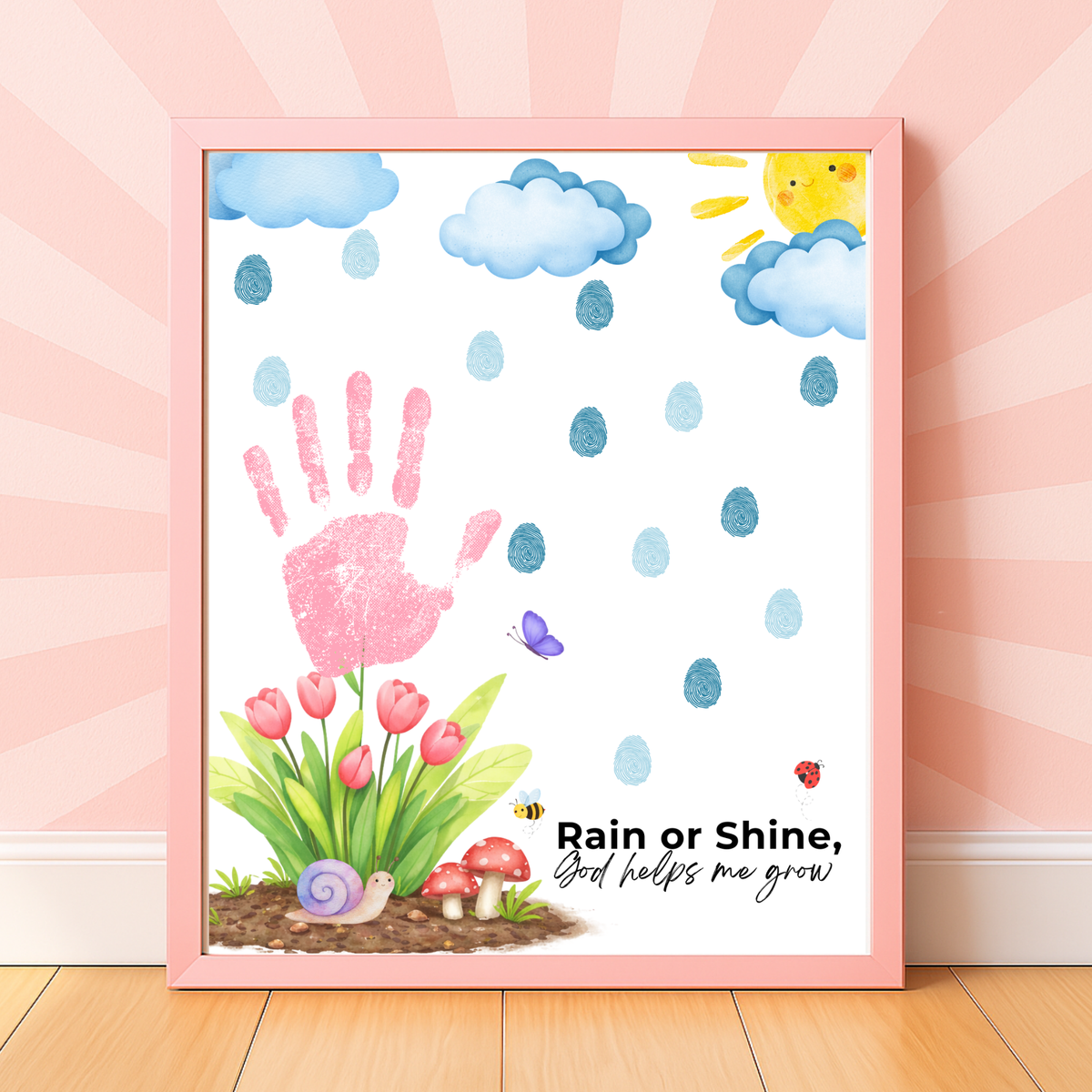 Rain or Shine Handprint Craft Printable | “God Helps Me Grow” Spring Faith-Based Activity | Preschool Christian Keepsake Art PDF